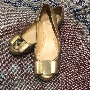 Tory Burch gold leather flats